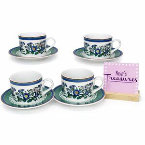 Smithsonian BOTANIC Jane Webb Loudon Floral Stoneware Flat 8oz Cup Saucer Set 4